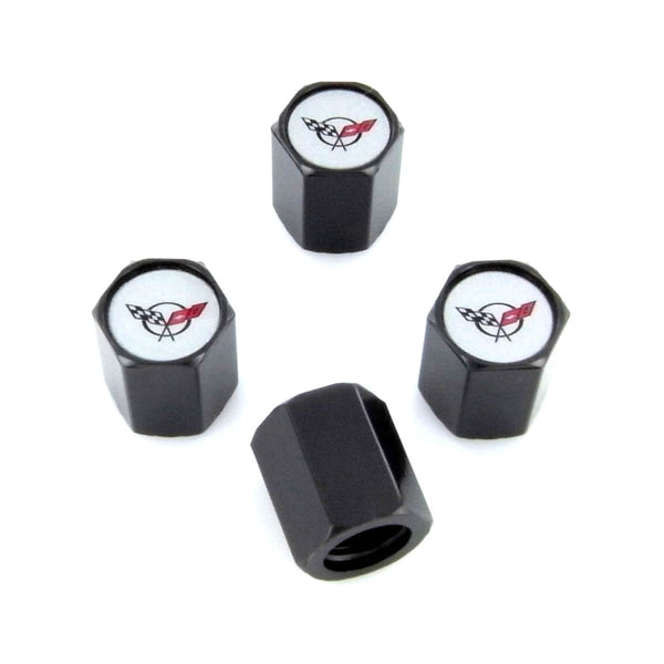 Corvette C5 Logo Tire Stem Valve Caps (Black)