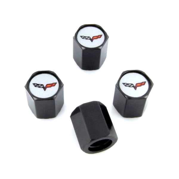 Corvette C6 Logo Tire Stem Valve Caps (Black)