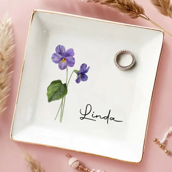 Beautiful Birth Month Flower - Personalized Custom Jewelry Dish