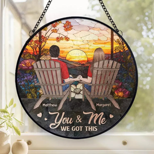 You & Me Always Together - Personalized Custom Stained Glass Window Hanging Suncatcher - Anniversary Gift For Wife