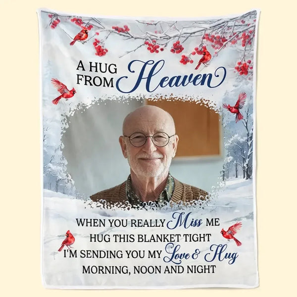 Custom Photo A Hug From Heaven - Memorial Personalized Custom Blanket - Sympathy Gift For Family Members