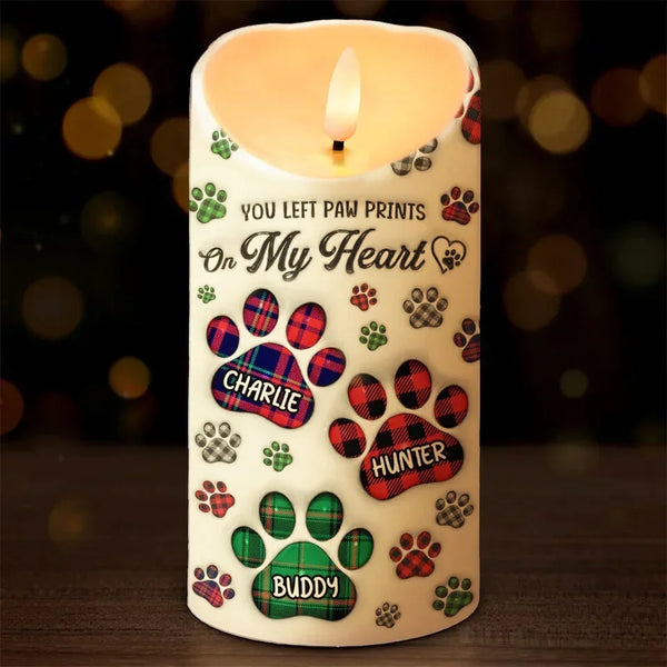 You Left Paw Prints On My Heart - Memorial Personalized Custom LED Candle