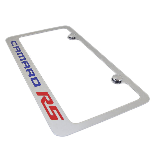 Chevy Camaro RS License Plate Frame (Blue on Chrome)