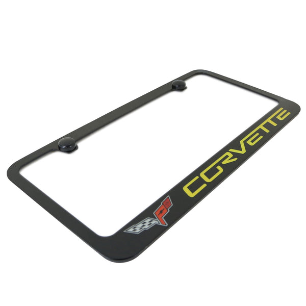 Chevrolet Corvette C6 Yellow Name License Plate Frame (Black)