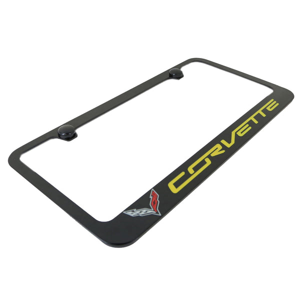 Chevrolet Corvette C7 Yellow Name License Plate Frame (Black)