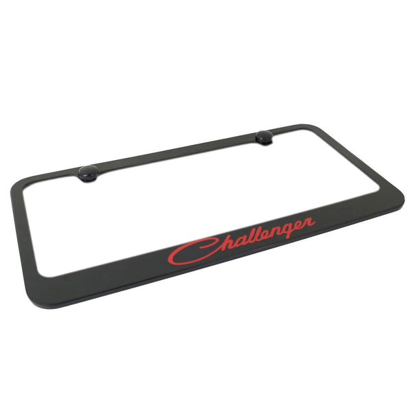 Dodge Challenger Red Name License Plate Frame (Black)