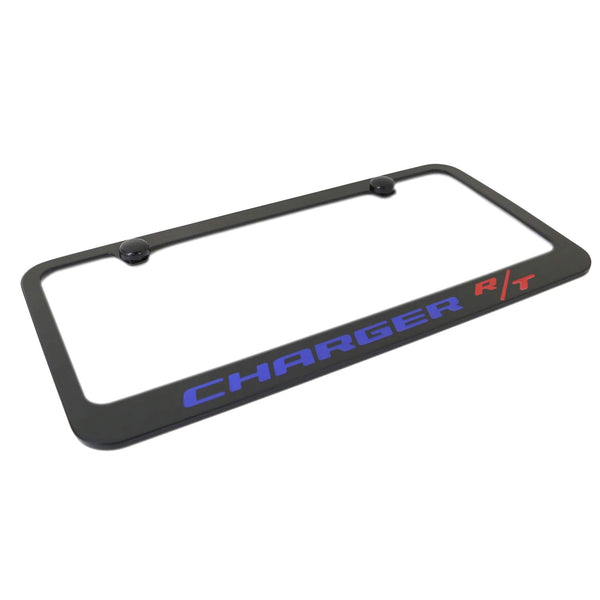 Dodge Charger RT Blue Name License Plate Frame (Black)