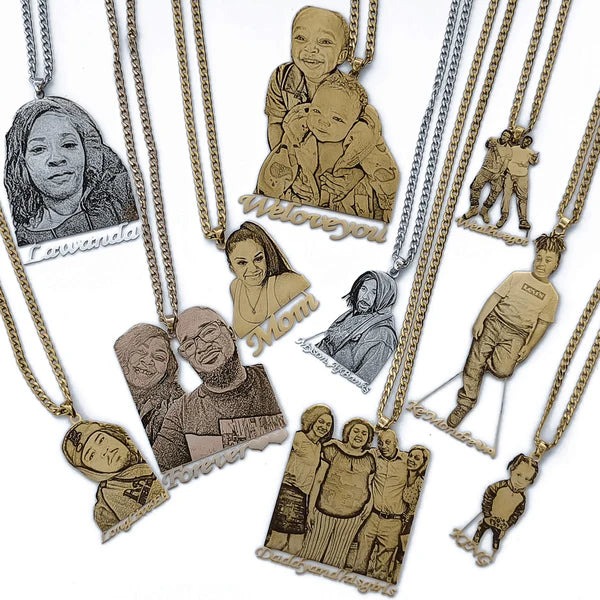 Custom Photo Engraved Pendant Necklace - Anniversary Gift For Her, For Him