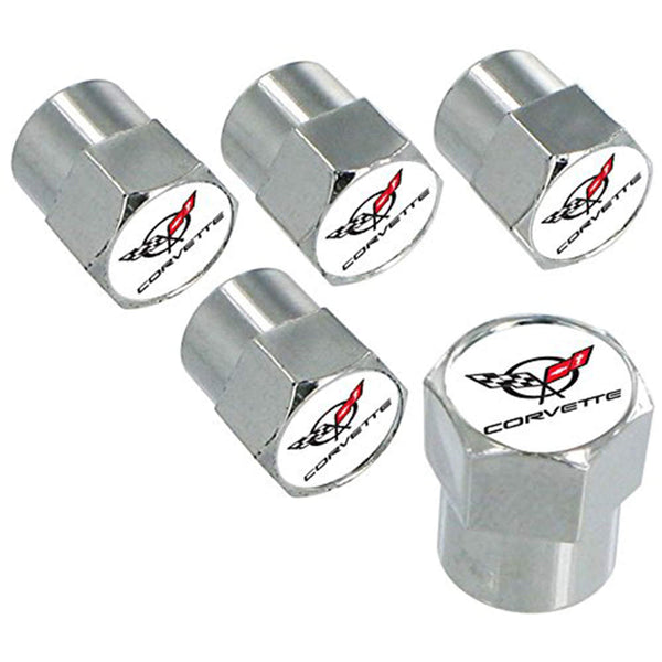 Chevy Corvette C5 Logo Tire Stem Valve Caps Set (Chrome)