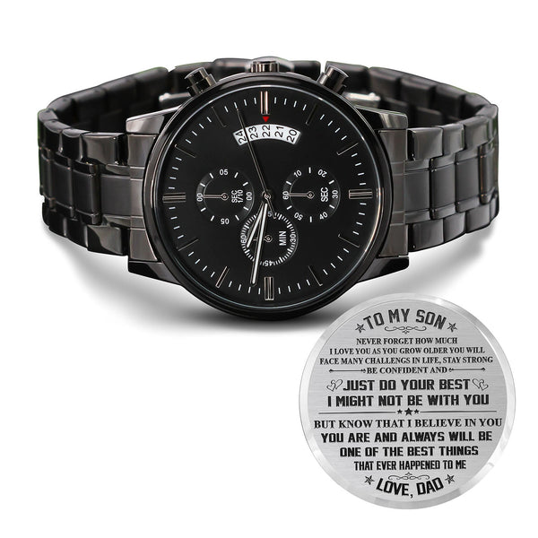 To My Son - Just Do Your Best - Engraved Stainless Steel Watch Gift From Dad