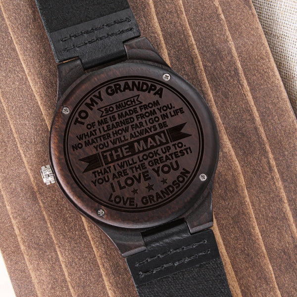 To My Grandpa | The Man | Engraved Wooden Watch | Gift For Grandpa From Grandson