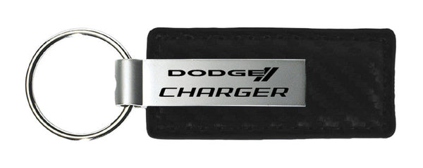 Dodge Charger Carbon Fiber Leather Keychain (Black)