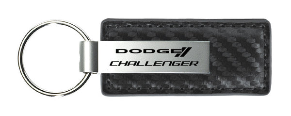 Dodge Challenger Carbon Fiber Leather Keychain (Gunmetal)