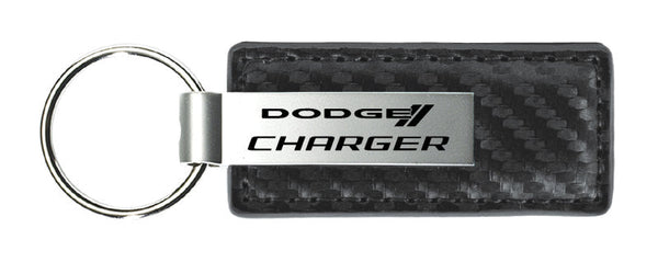 Dodge Charger Carbon Fiber Leather Keychain (Gunmetal)