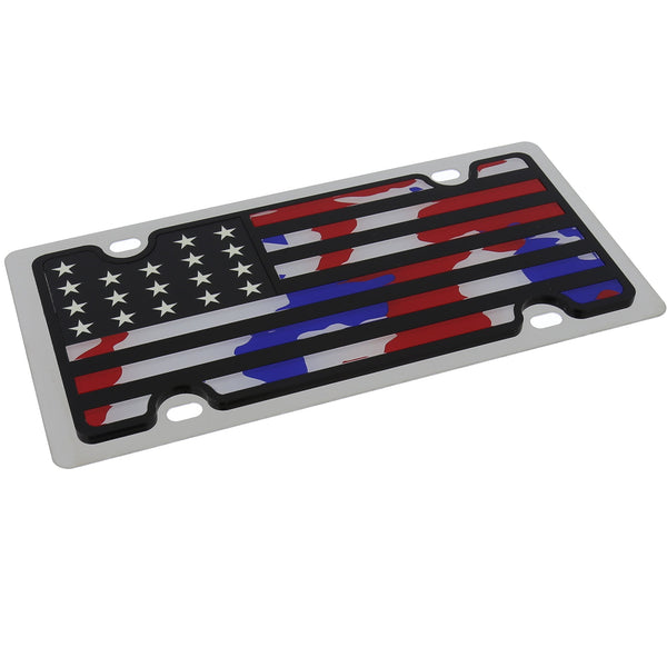 American Flag with Red and Blue Stripes License Plate (Black)