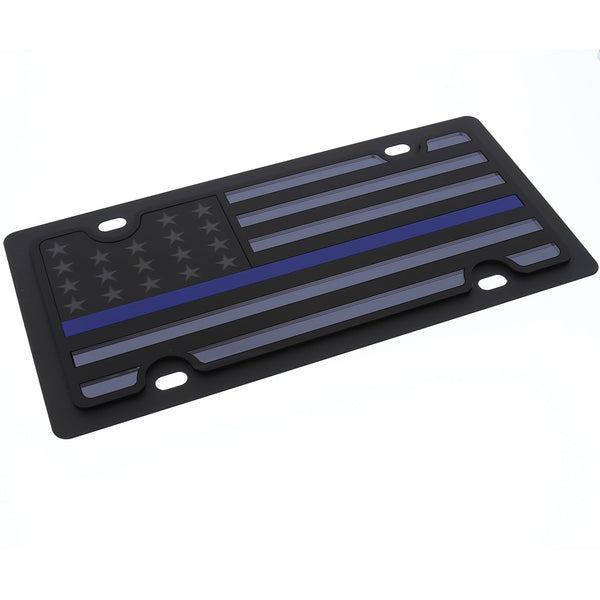 American Flag License Plate with Blue Line (Carbon Black)