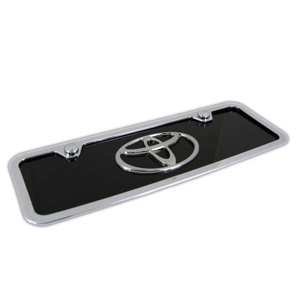 Toyota Chrome Logo Mini License Plate With Frame (Black)