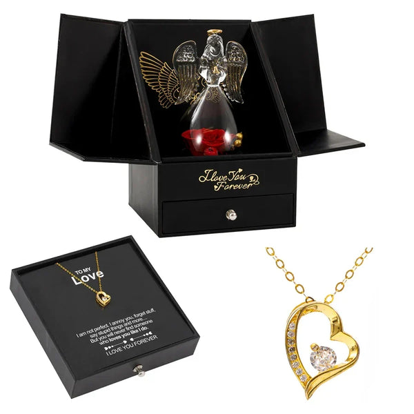 To My Love | 14K White Gold Necklace With a Glass Angel | Gift Box Set