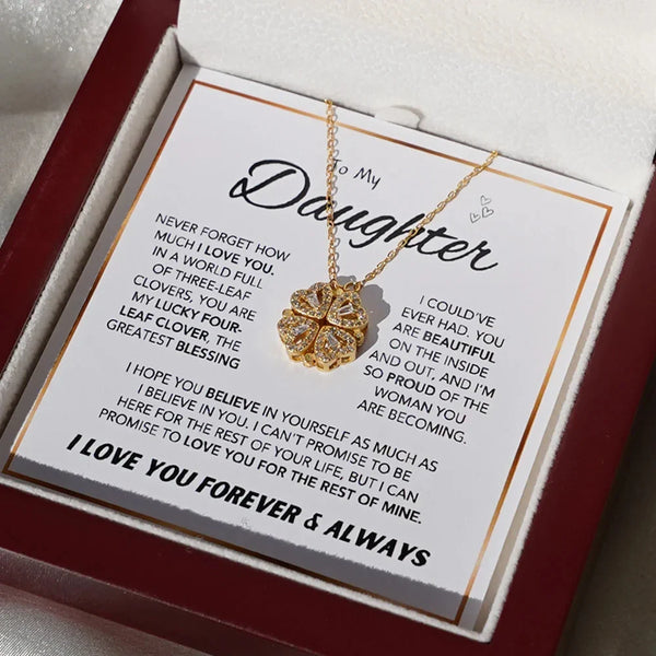 To My Daughter's 4-Leaf Clover "Lucky Charm" Necklace with Luxury Gift Box