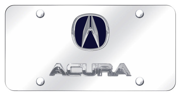 Acura Dual Logo License Plate (Blue on Chrome)