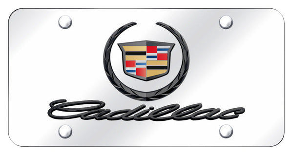 Cadillac Dual New Logo License Plate (Black On Chrome)