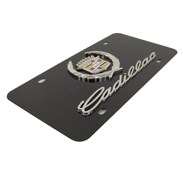 Cadillac Dual Logo License Plate (Chrome on Black)