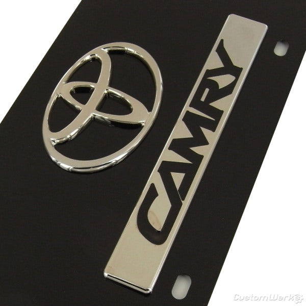 Toyota Dual Logo Camry License Plate (Chrome on Black)