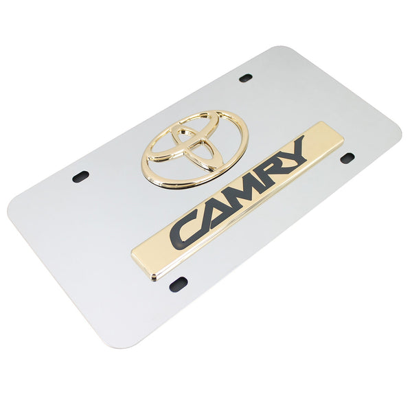 Toyota Dual Logo Camry License Plate (Gold on Chrome)