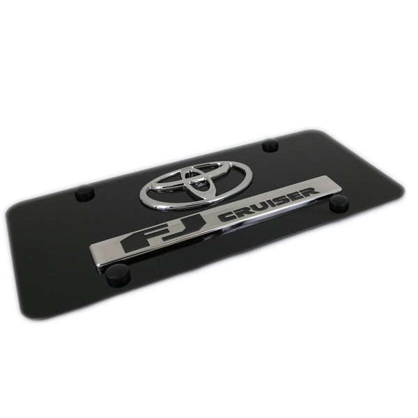 Toyota Dual Logo FJ Cruiser License Plate (Chrome on Black)