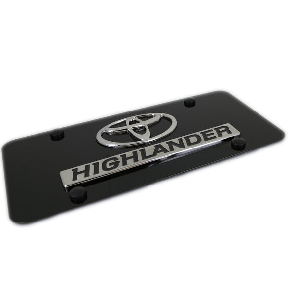 Toyota Dual Logo Highlander License Plate (Chrome on Black)