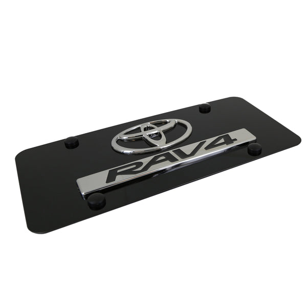 Toyota Dual Logo RAV4 License Plate (Chrome on Black)