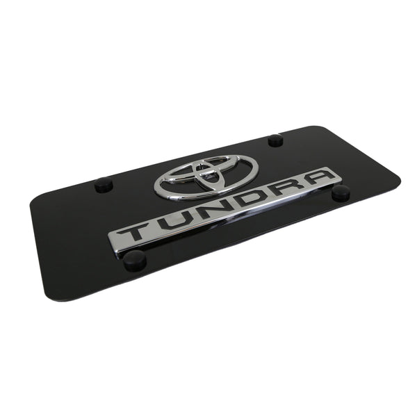 Toyota Dual Logo Tundra License Plate (Chrome on Black)