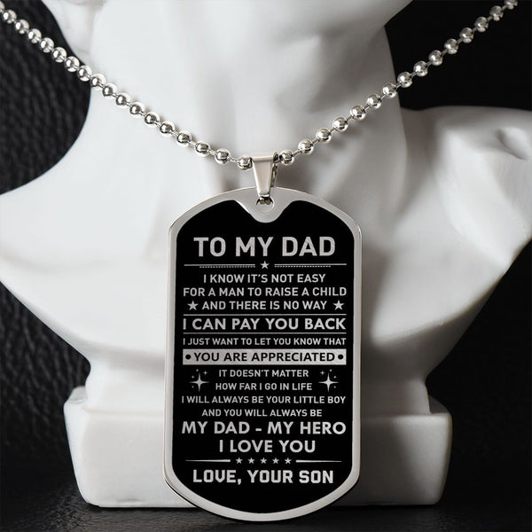 To My Dad - Always Be My Hero, DogTag Necklace Gift