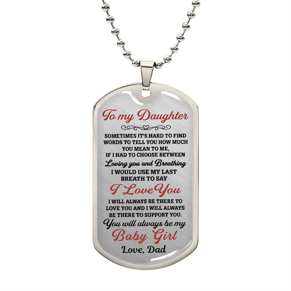 To My Daughter Gift From Dad | Sometimes It's Hard | Dog Tag Necklace