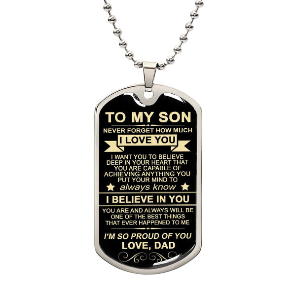 To My Son From Dad | I'm So Proud Of You | Dog Tag Necklace Custom Engraving