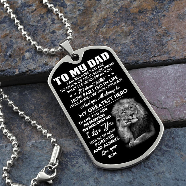 Dad My Greatest Hero, Dog Tag Necklace, Father's Day Gift For Dad