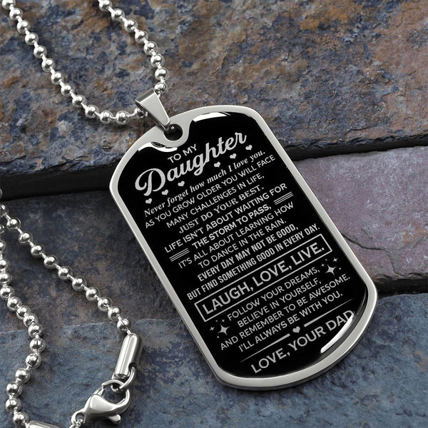 Daughter Remember To Be Awesome, Dog Tag Necklace, Gift for Daughter from Dad