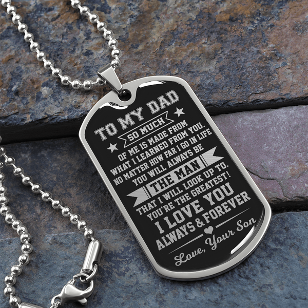 To My Dad Dog Tag Necklace | I Learned From You | Christmas Gift for Dad