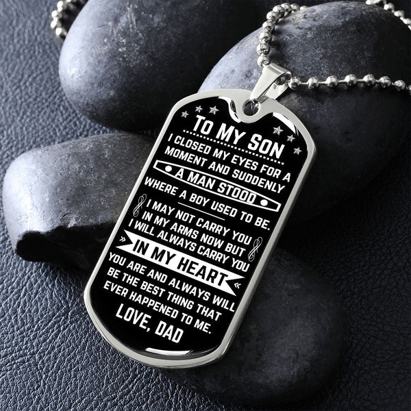 To My Son | Always Carry You In My Heart | Dog Tag Necklace | Gift for Son from Dad