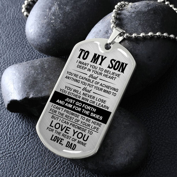 To My Son Gift From Dad | Just Go Forth And Aim For The Skies | Dog Tag Necklace