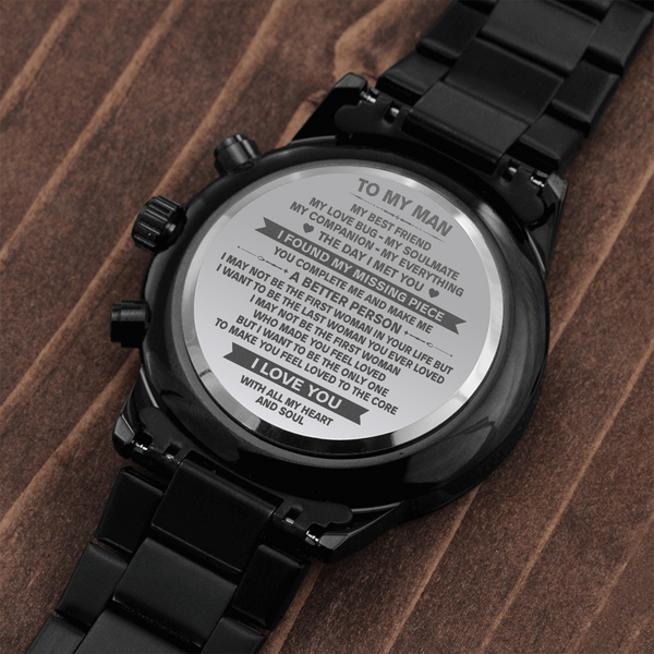 To My Man | My Missing Piece | Engraved Design Black Watch | Perfect Gift for Your Man