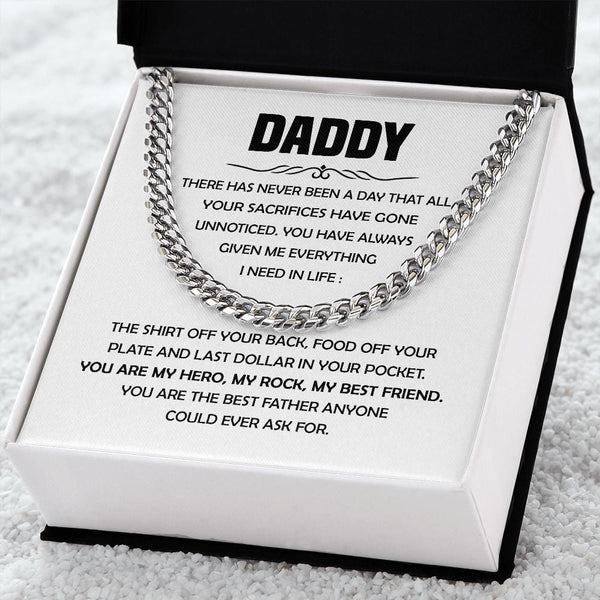 Daddy My Hero My Rock, Cuban Link Chain, Father's Day Gift For Dad