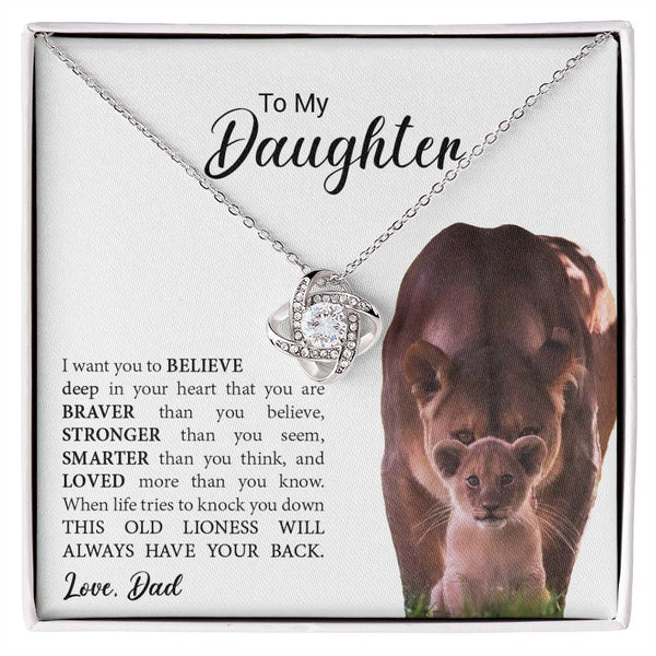 To My Daughter Gift From Dad | This Old Lion Will Always Have Your Back | Love Knot Necklace