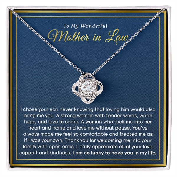 To My Mother In Law - I Am So Lucky To Have You In My Life, Love Knot Necklace Gift for Mom