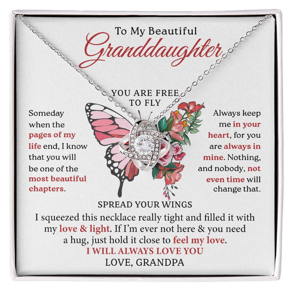 To My Granddaughter, Most Beautiful Chapter, Love Knot Necklace Gift