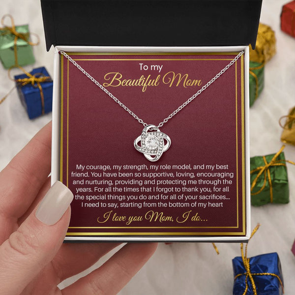 To My Mom - I Love You From The Bottom Of My Heart, Love Knot Necklace Gift