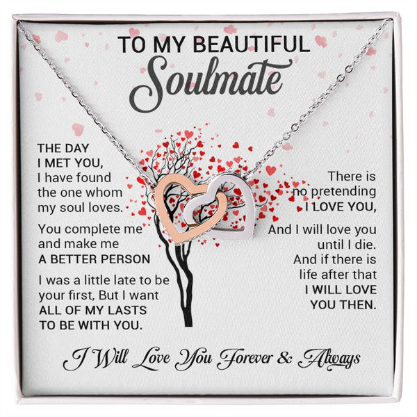 To My Beautiful Soulmate | The Day I Met You | Romantic Gift For Your Soulmate | Interlocking Hearts necklace