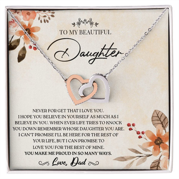 To my Daughter - Love You For The Rest of Mine - Interlocking Hearts Necklace Gift