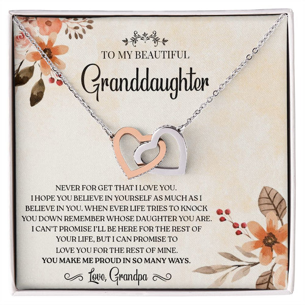 To my GrandDaughter - Love You For The Rest of Mine - Interlocking Hearts Necklace Gift