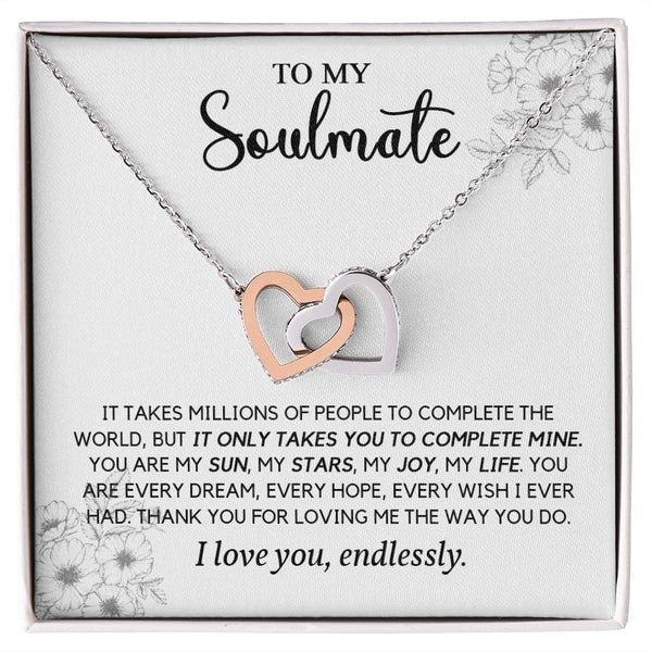 To My Soulmate | You Complete My World | Interlocking Hearts Necklace